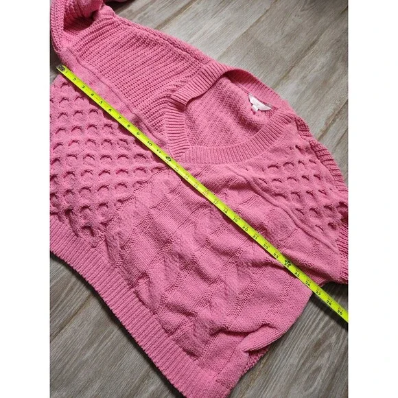 No Boundaries Patchwork Chunky Knit Sweater V Neck Pink Long Sleeve Jrs 3XL GUC - Picture 6 of 8